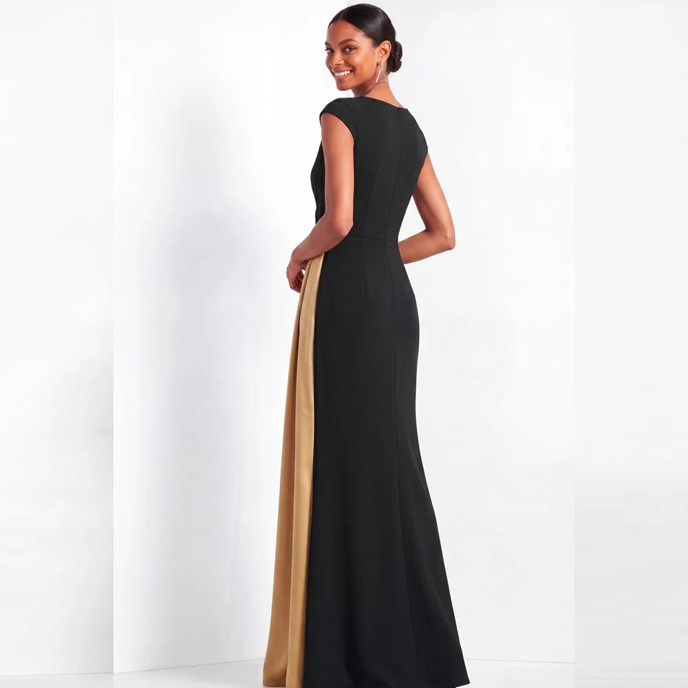Elegant Evening Dress Customized Sexy V Neck Sleeveless A Line Draped Contrast Color Women Prom Gown Bridesmaid Party Dresses