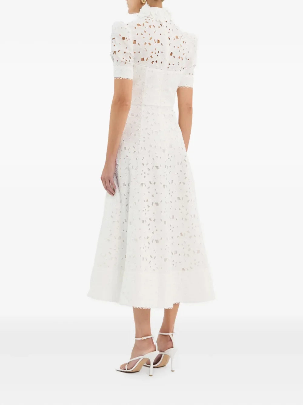 High Collar Cut-Out Lace Tea-Length Prom Gown