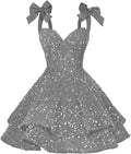 Sparkly Sequin Bows Homecoming Dresses 2026 Short Spaghetti Straps Tiered Satin Sweet Prom Cocktail Dress Graduation Dress