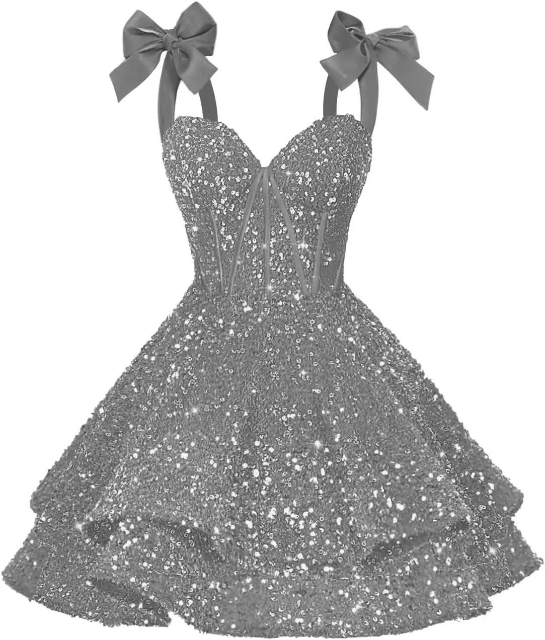 Sparkly Sequin Bows Homecoming Dresses 2026 Short Spaghetti Straps Tiered Satin Sweet Prom Cocktail Dress Graduation Dress