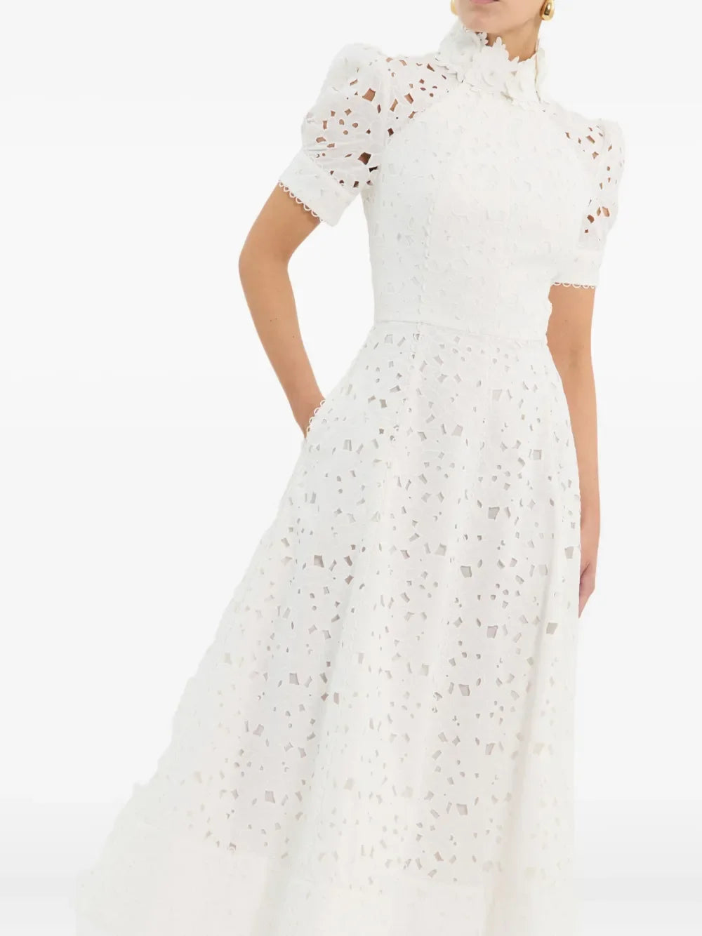 High Collar Cut-Out Lace Tea-Length Prom Gown