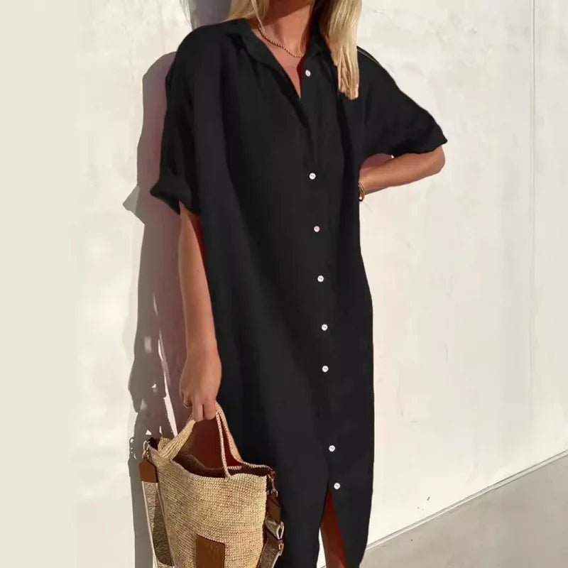Short Sleeve Button Pocket Shirt Dress