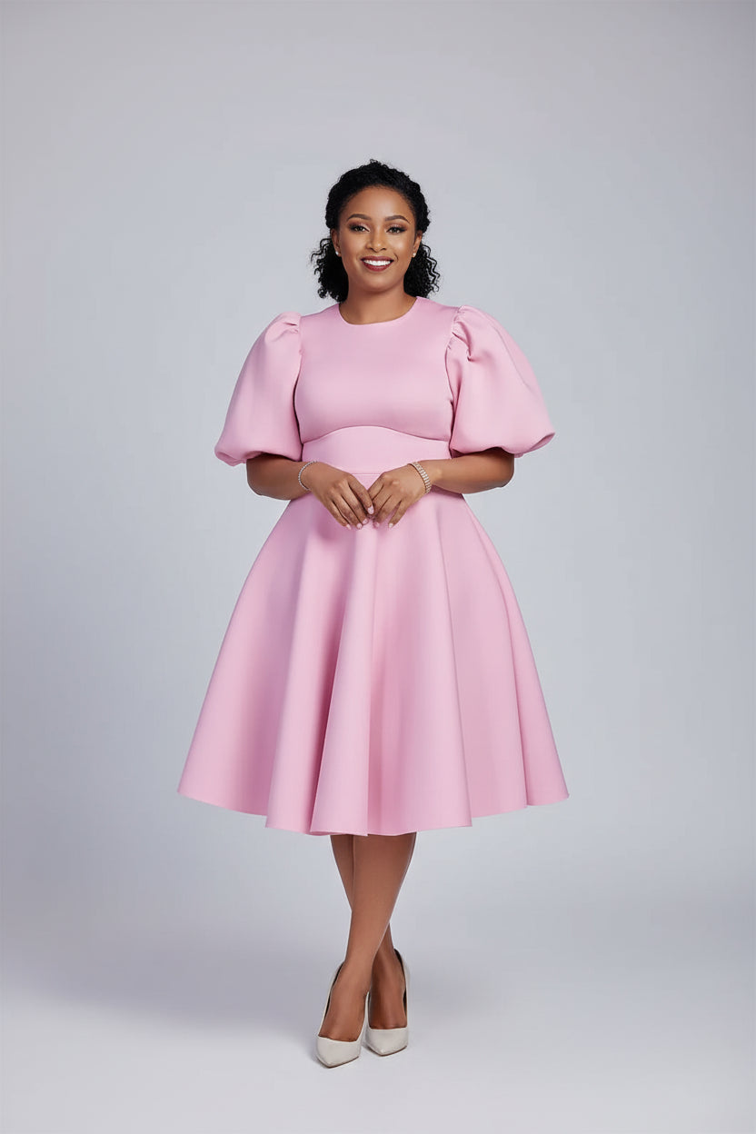 High Waist Pleated Party Midi Dress
