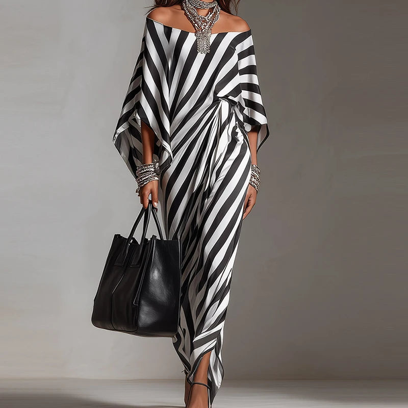 Off-Shoulder Half-Sleeve Loose Boho Maxi Dress