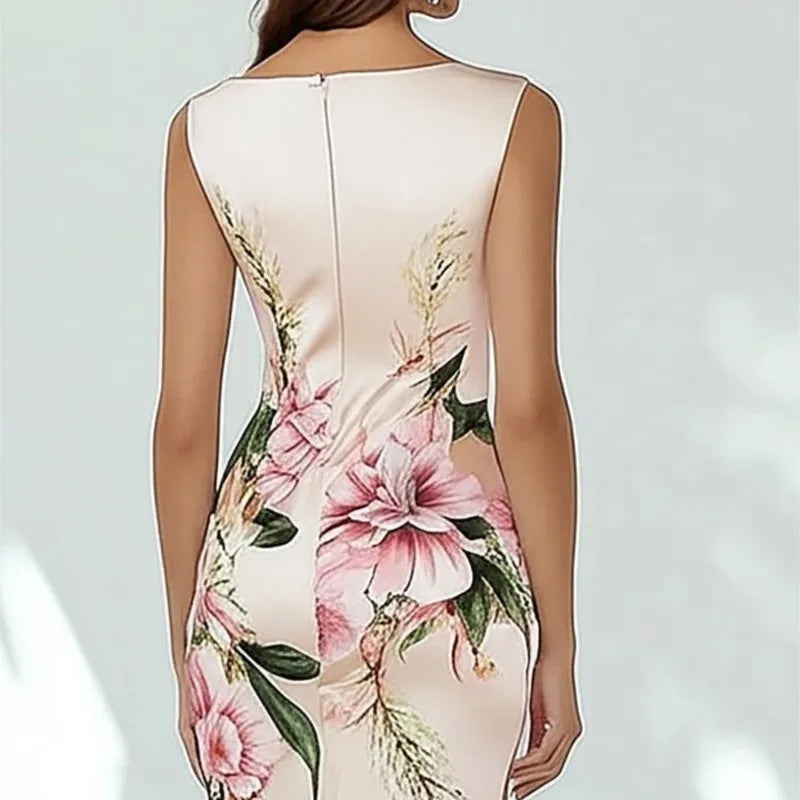 Geometric Print V-Neck Knee-Length Dress – Slim, Long Sleeve