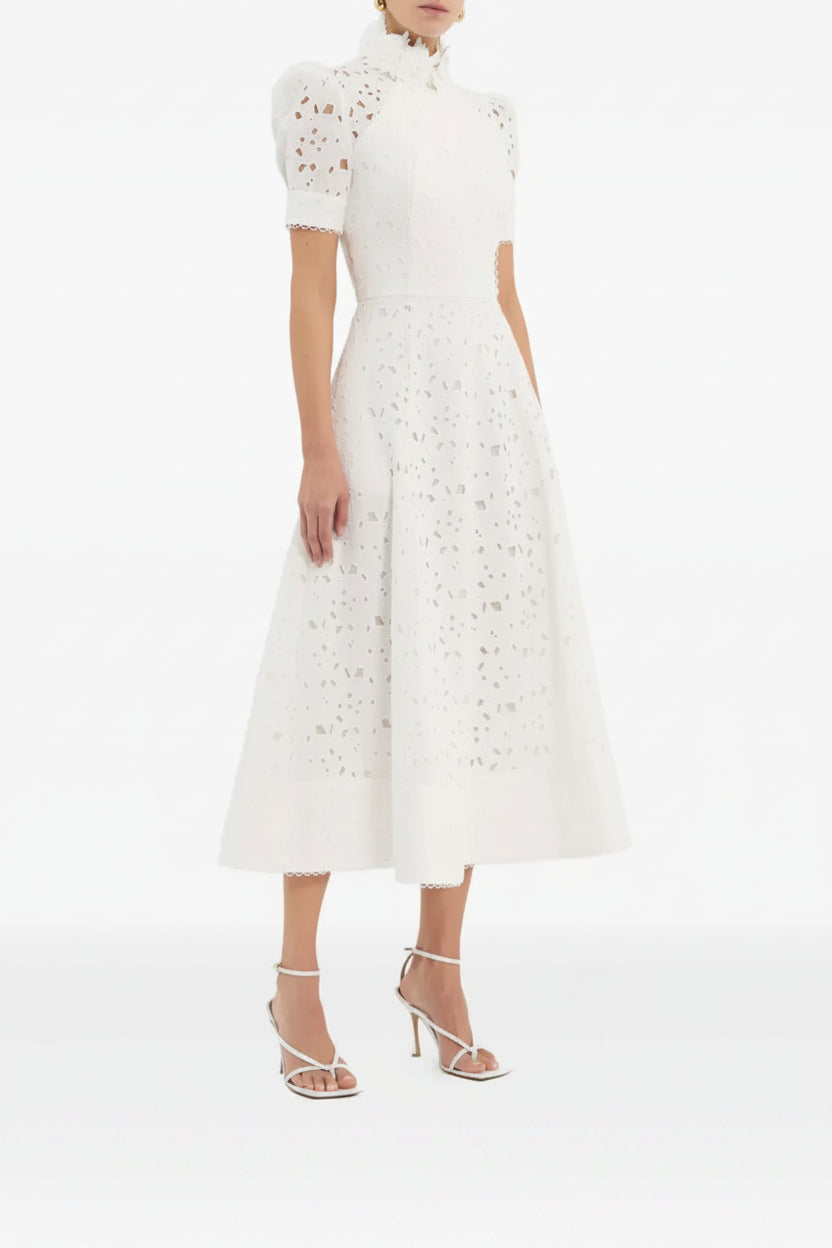 High Collar Cut-Out Lace Tea-Length Prom Gown