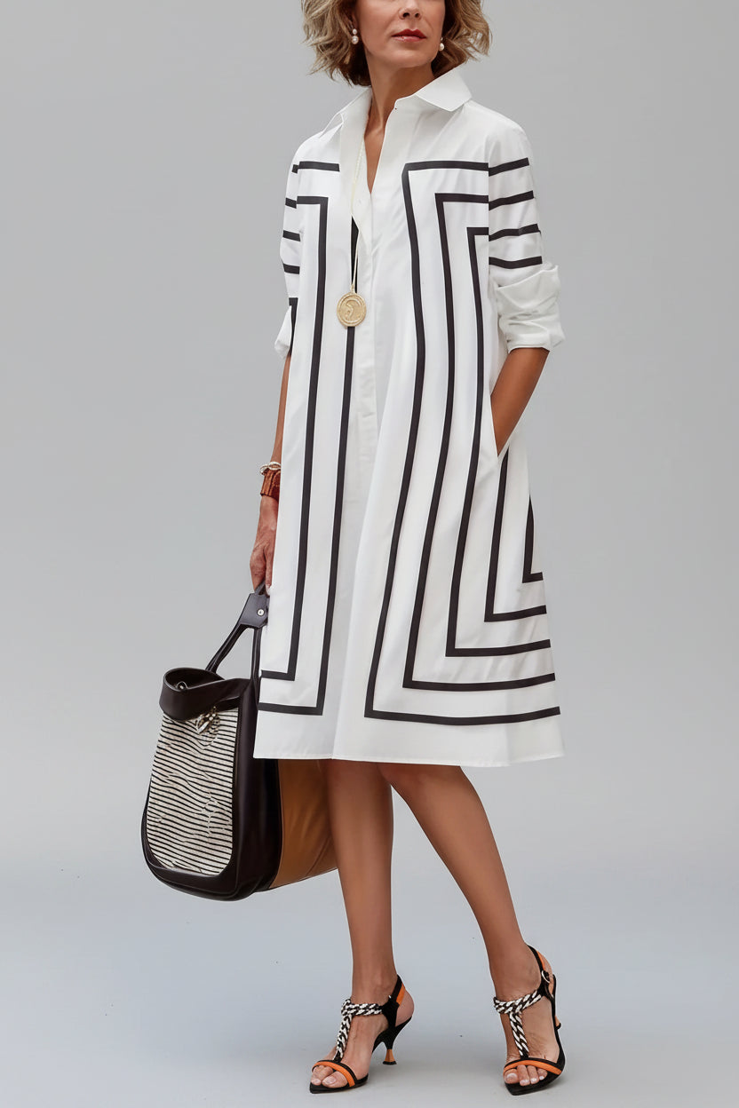 Black & White Striped Button Shirt Dress