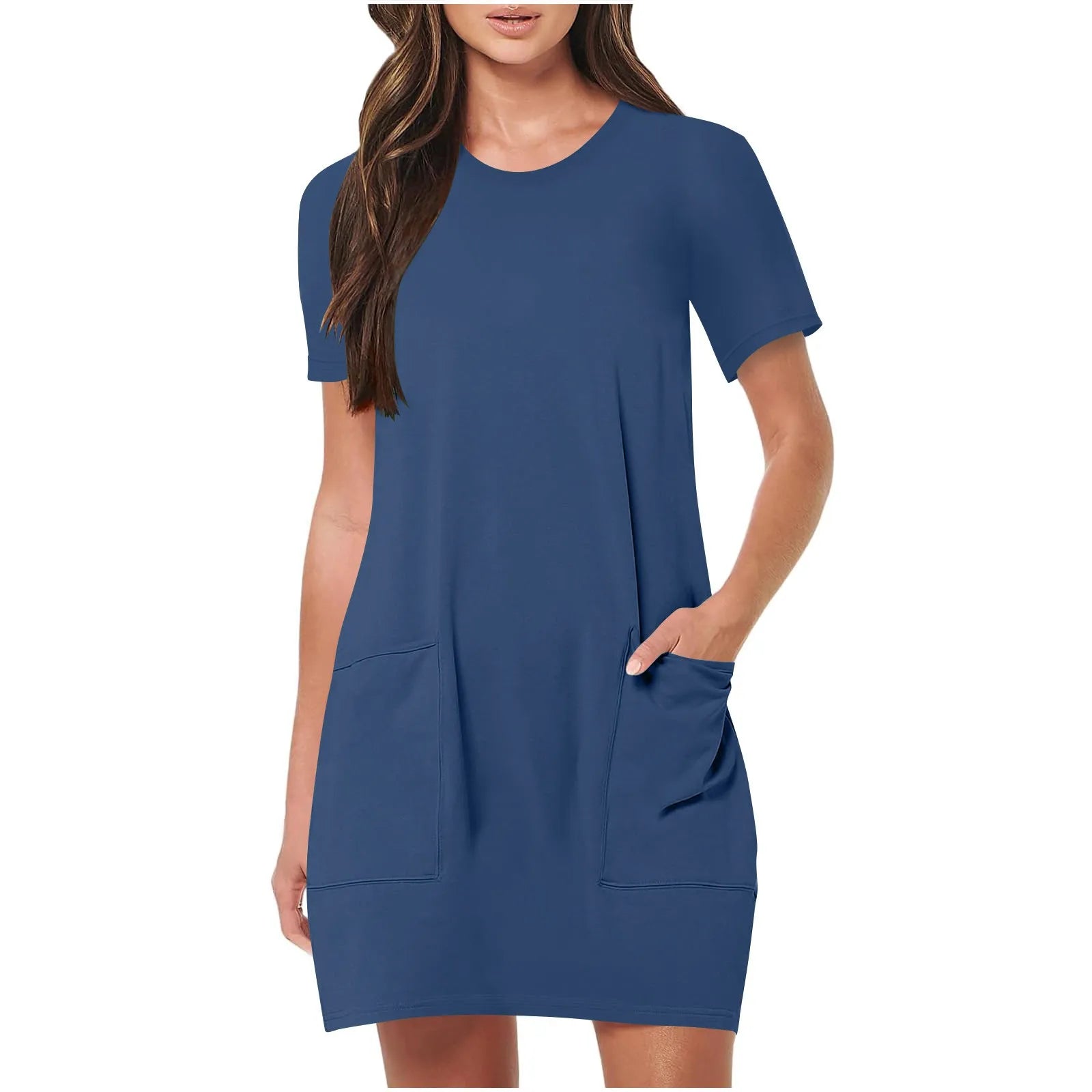 Loose Pocket Round-Neck Casual Mini Dress