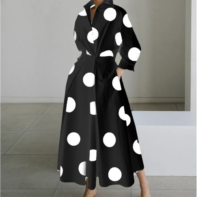 Elegant Women's Shirt Dress Lapel Collar 3/4 Sleeve Belted A Line Midi Dress Casual Office Wear for Women