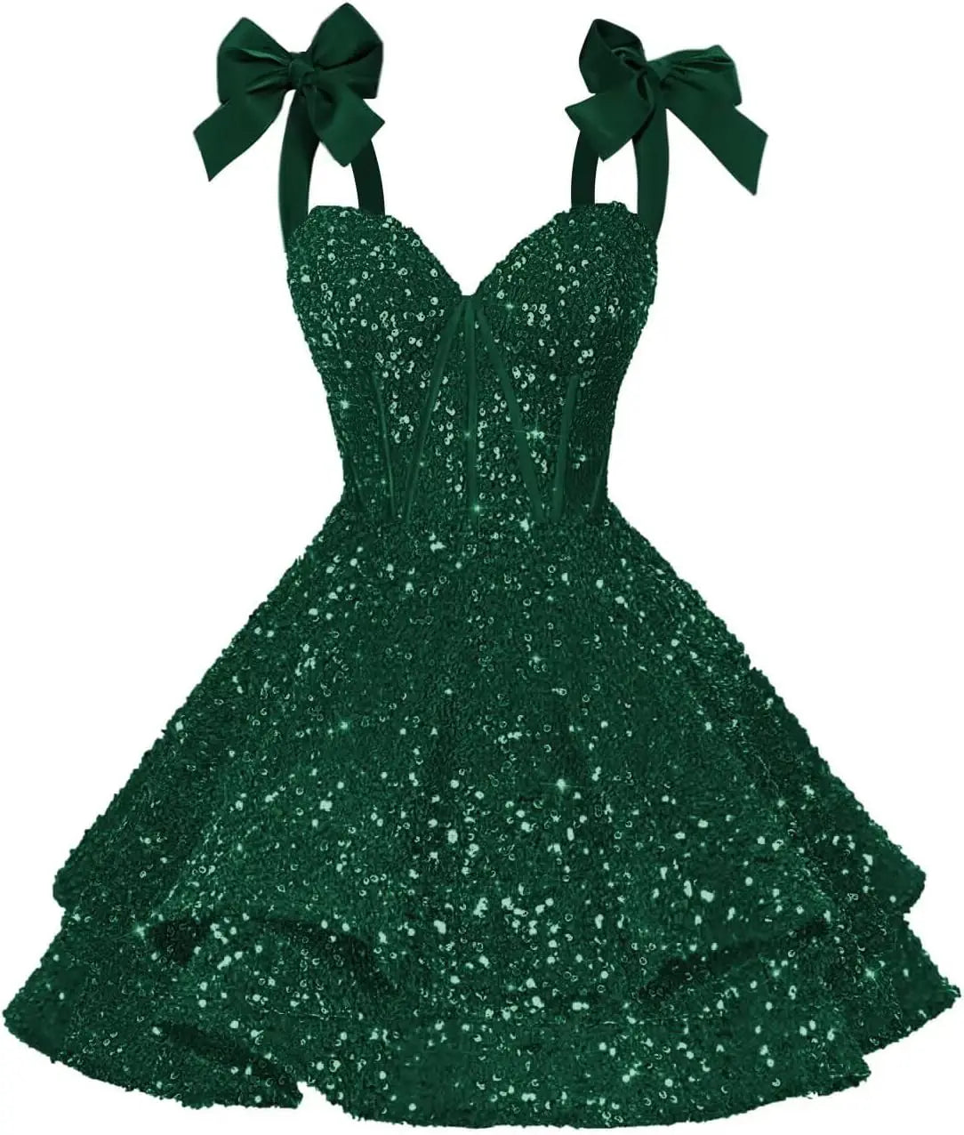 Sparkly Sequin Bows Homecoming Dresses 2026 Short Spaghetti Straps Tiered Satin Sweet Prom Cocktail Dress Graduation Dress