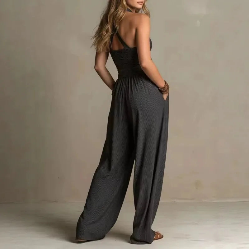 Female Jumpsuit New Sleeveless Women's Fashionable Casual Wide Leg Pants Simple Slim Fit Solid Color Slimming Jumpsuit