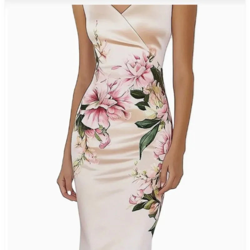 Geometric Print V-Neck Knee-Length Dress – Slim, Long Sleeve