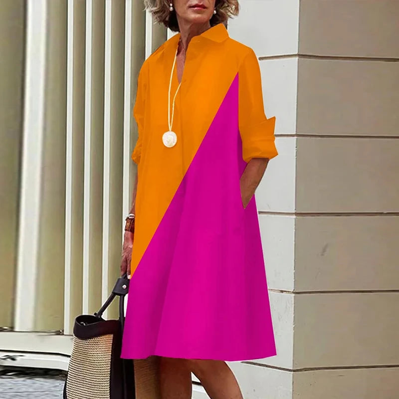 2026 New Shirt Dress Women Bohemian Long Sleeve Printed Dress Sexy Boho Style Pocket V Neck Loose Dresses For Women