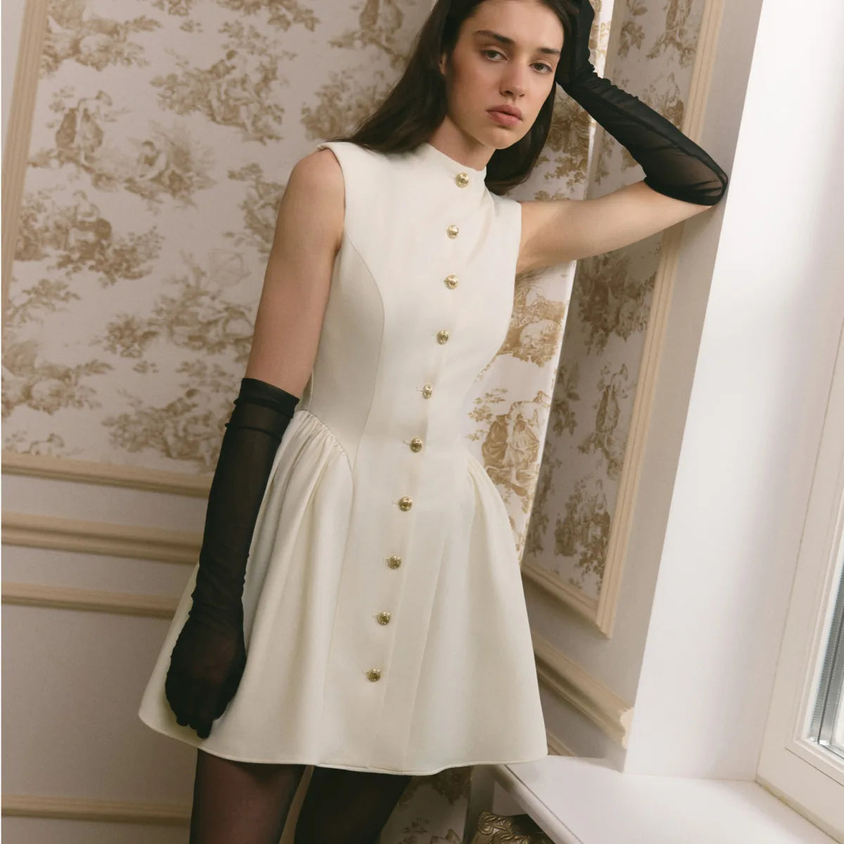 Mandarin Collar Bow Sheath Mini Dress