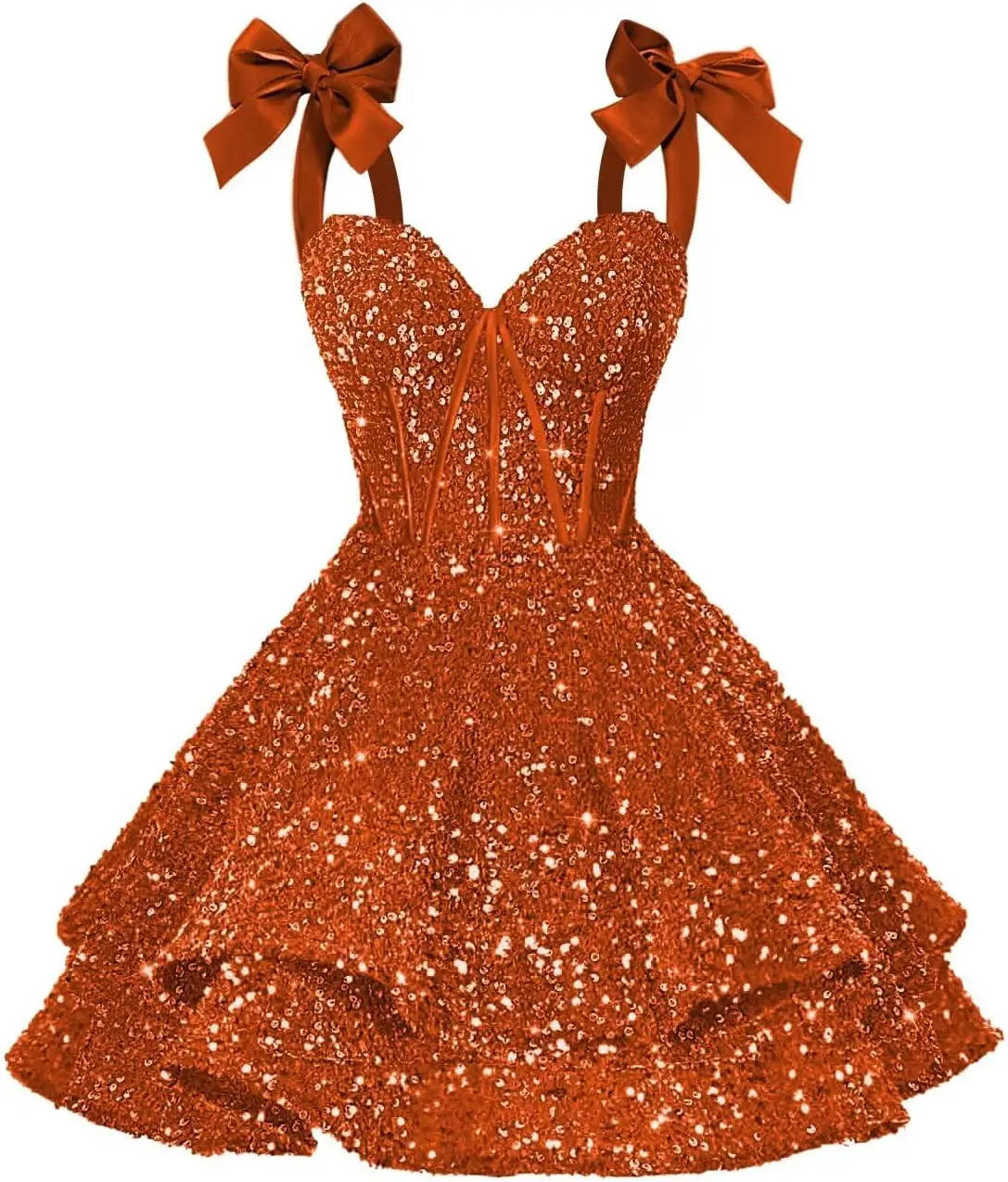 Sparkly Sequin Bows Homecoming Dresses 2026 Short Spaghetti Straps Tiered Satin Sweet Prom Cocktail Dress Graduation Dress