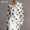 Modigirl Women's Vintage Polka Dot Chiffon Shirt 2026 Semi Sheer Sleeves Slimming Versatile for Daily Office Early Autumn Wear