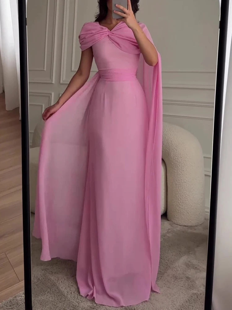 High-Waist Ruched Chiffon Maxi Dress