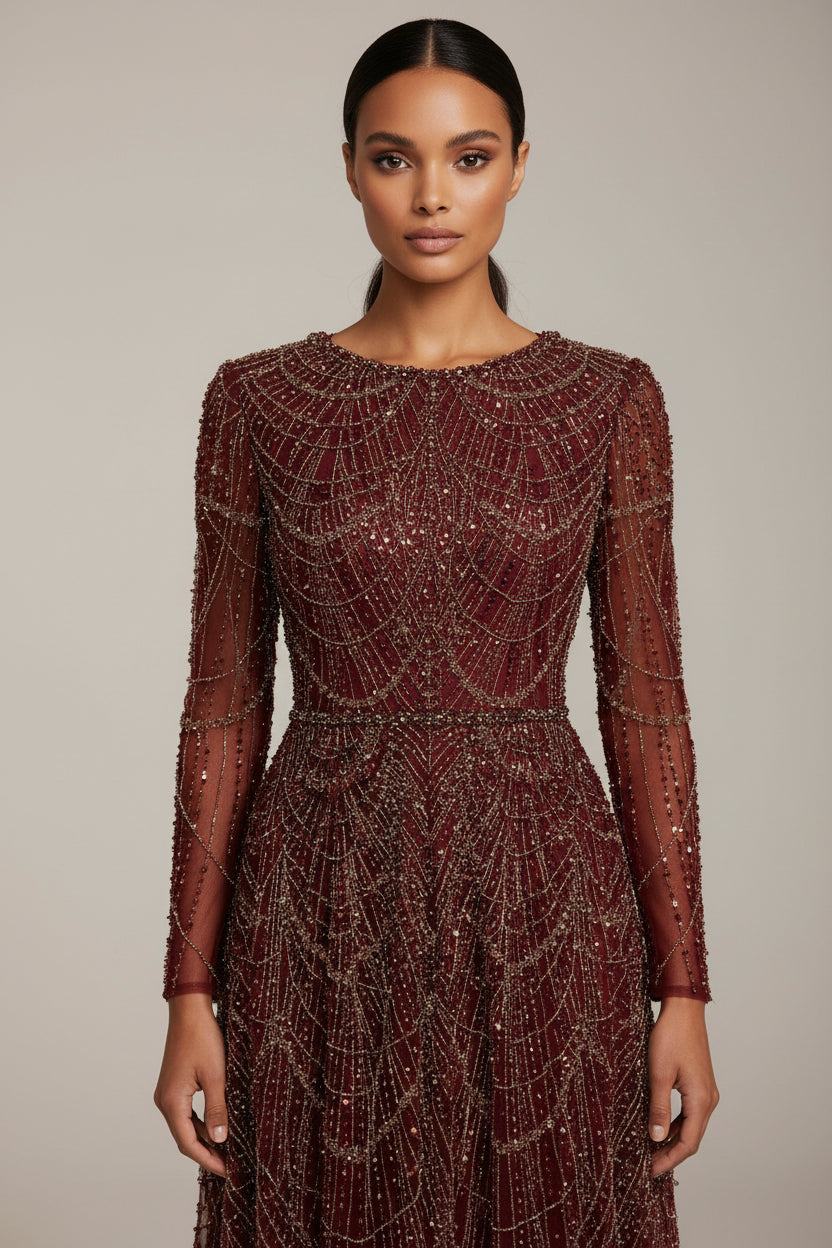 Off-Shoulder Sequin Mermaid Evening Gown – Beaded Satin Formal Dress