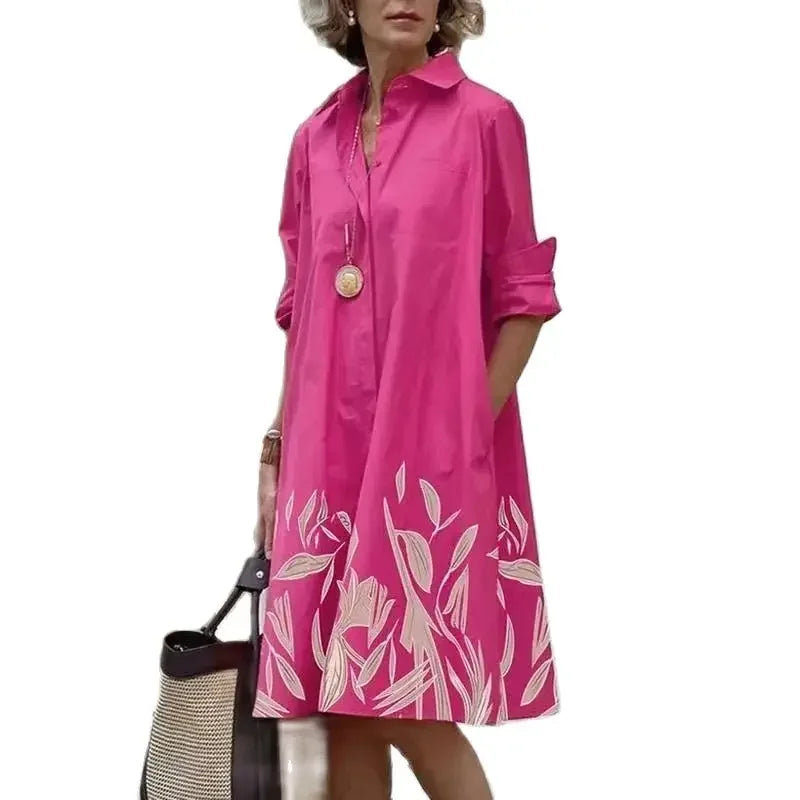 Printed Long Sleeve Cardigan Midi Dress