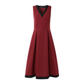 V-Neck Patchwork Waisted Midi Dress