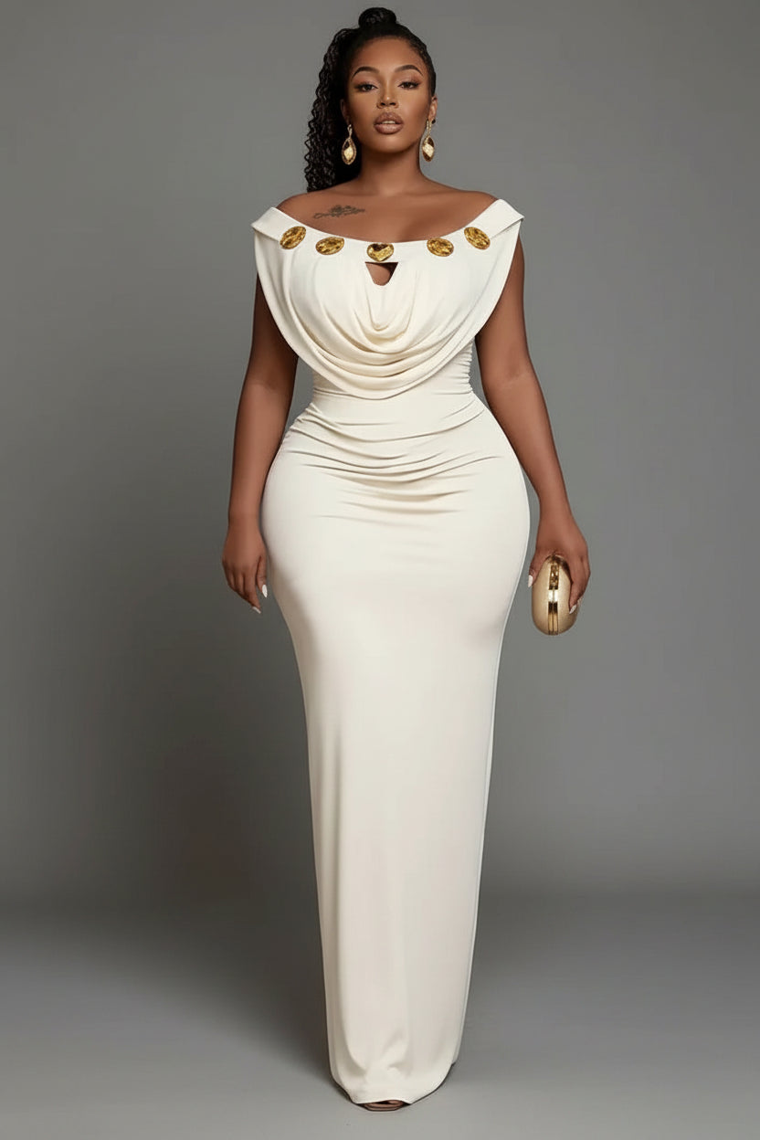 Bohemian Evening Dress – Off Shoulder High Waist Maxi