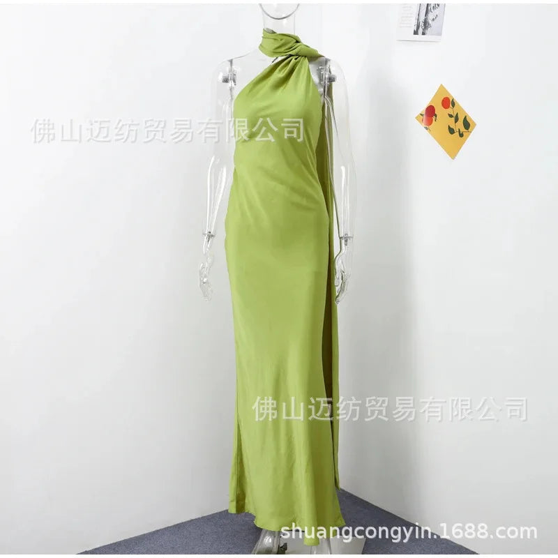 Women's Dress Temperament Elegant Satin Off-the-shoulder Sleeveless Ribbon Party Dress