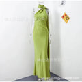 Women's Dress Temperament Elegant Satin Off-the-shoulder Sleeveless Ribbon Party Dress