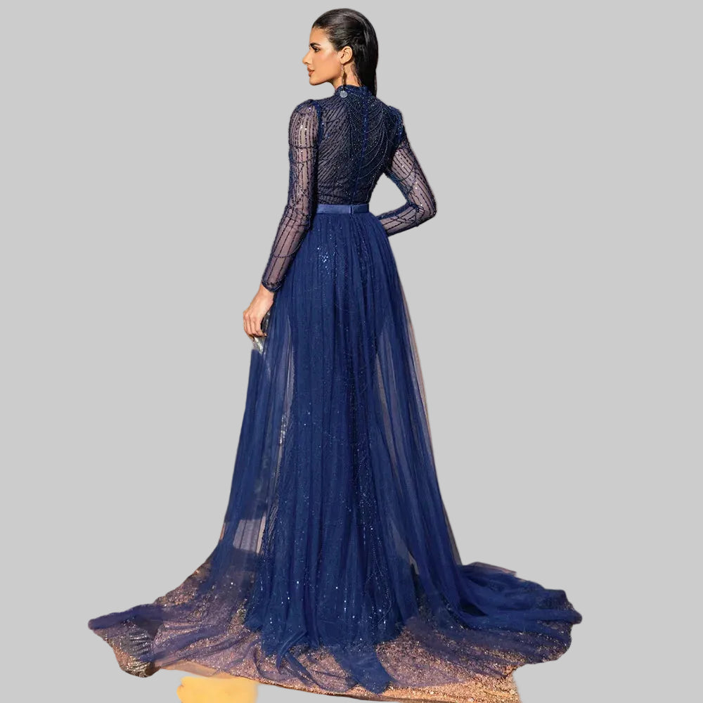 Sequined Mermaid Gown with Detachable Train