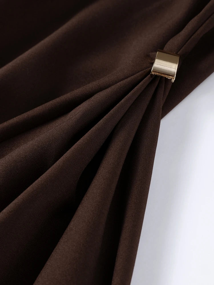 Elegant Black Long Dress Women Fashion High Collor Sleeveless Pleat Irregular Dresses 2025 Spring Summer Party Lady Evening Robe