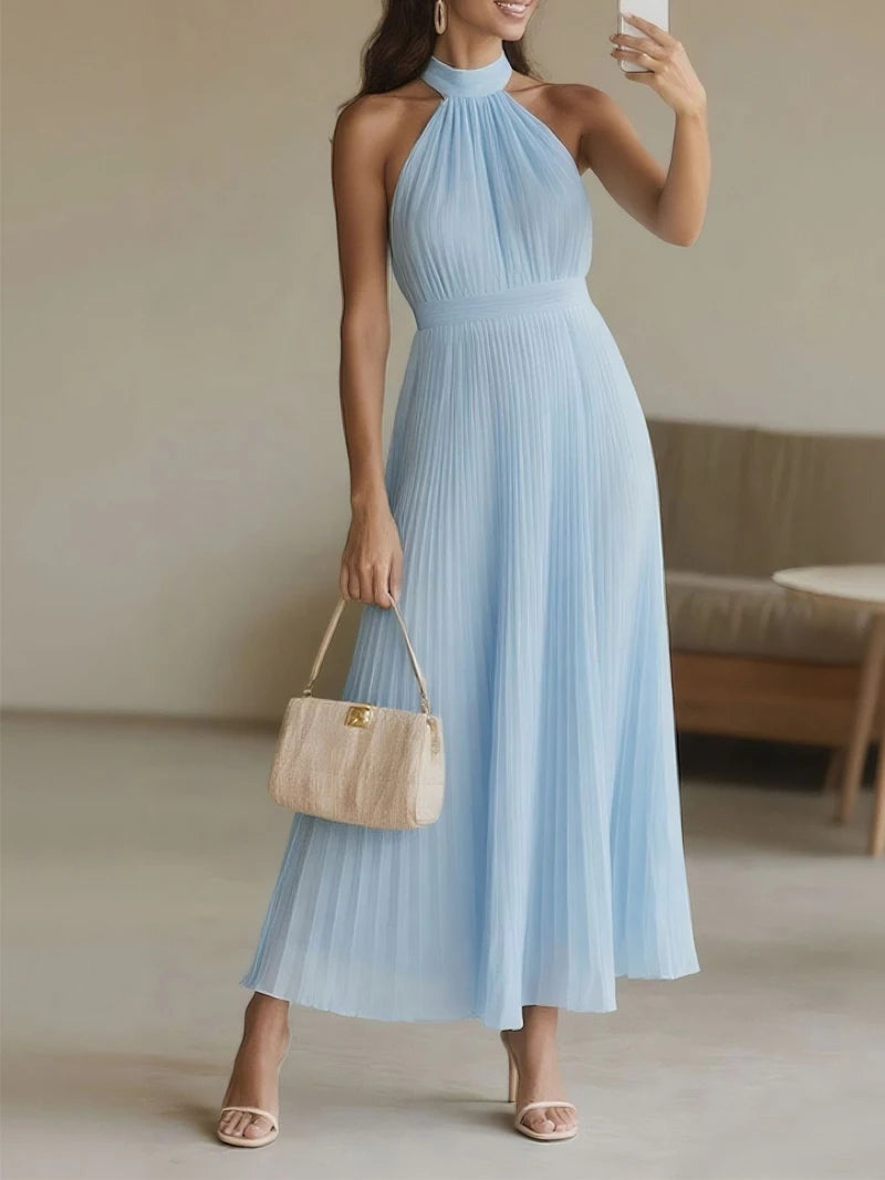 Square Neck Draped Pleated Maxi Dress
