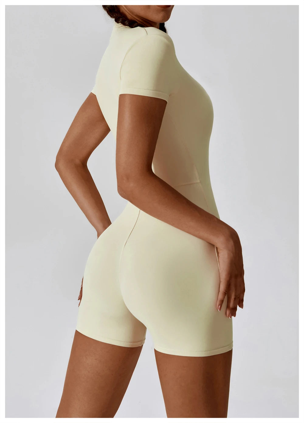 Short Sleeve Slim Fit Stretch Zip-Up Yoga Playsuit
