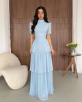Tiered Pleated Round-Neck Midi Dress
