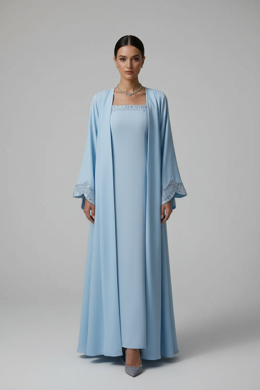 3-Piece Embroidered Chiffon Abaya Evening Gown