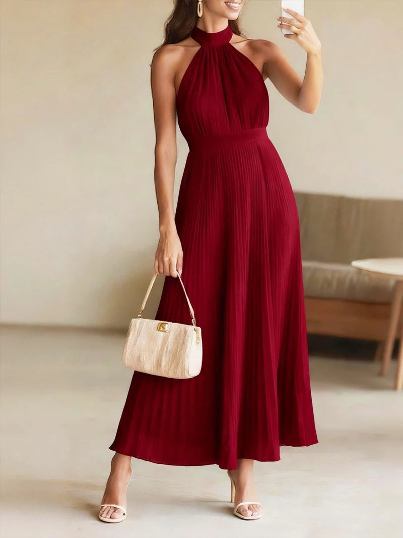 Square Neck Draped Pleated Maxi Dress