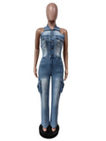 Fashion Denim Cargo Jumpsuits Summer Clothing Women 2026 Sleeveless Backless Straight Jeans Rompers One Pieces Overalls Outfits