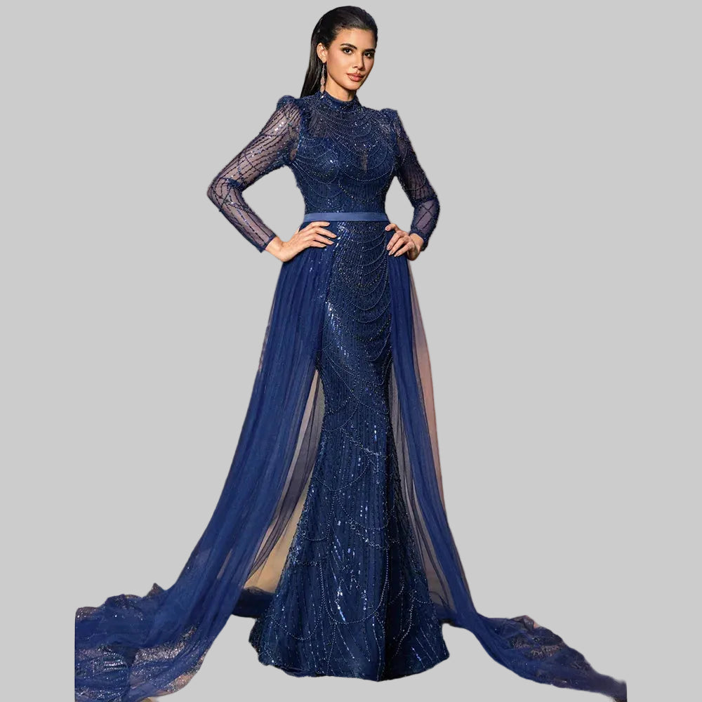 Sequined Mermaid Gown with Detachable Train