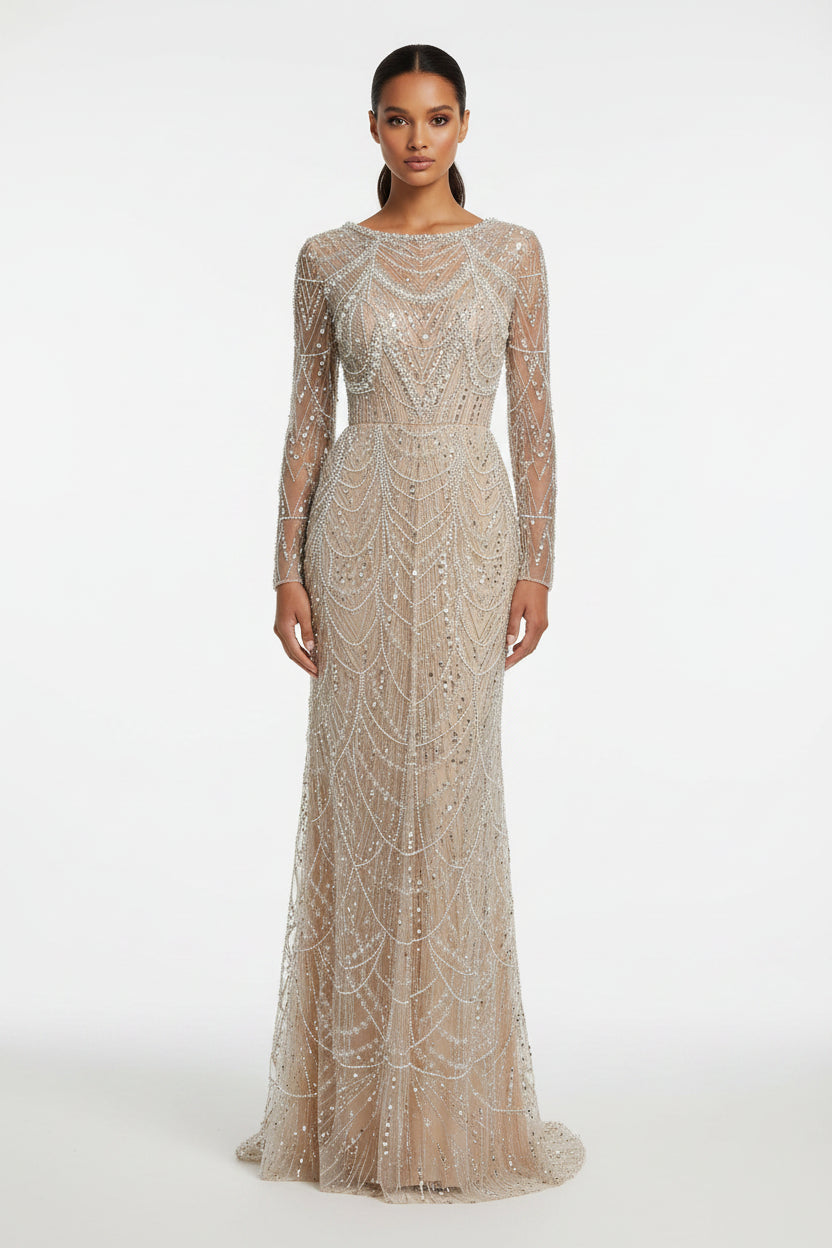 Off-Shoulder Sequin Mermaid Evening Gown – Beaded Satin Formal Dress