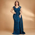 Elegant Beaded V-Neck Sleeveless Evening Dress Midi Skirt for Women Knitted Fabric Glitzy Sequin Party Ball Gown Mom Size