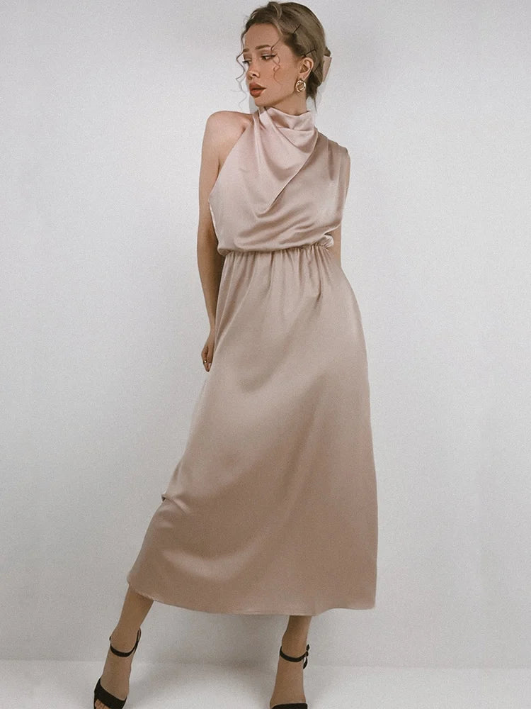 Silk Satin Sleeveless Evening Dress
