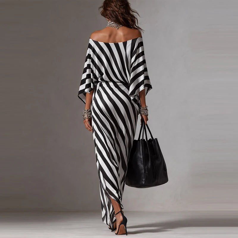 Off-Shoulder Half-Sleeve Loose Boho Maxi Dress