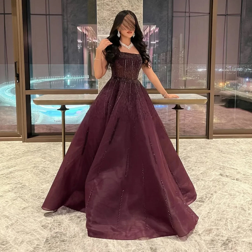 Dubai Elegant Evening Dresses Luxurious Special Occasion Prom Gowns Ball Claret Sequins Customized платье женское