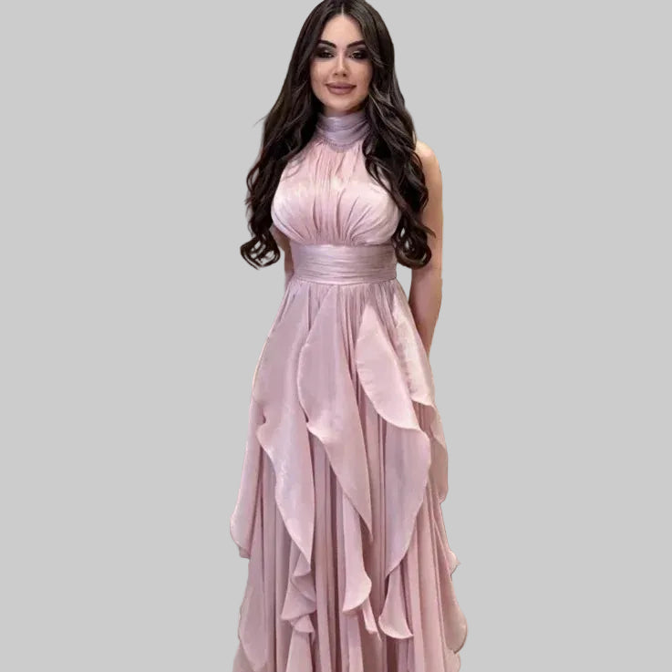 High-Waist A-Line Cake Maxi Dress
