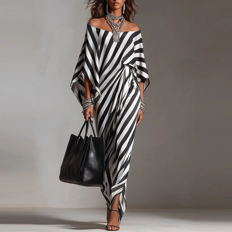 Off-Shoulder Half-Sleeve Loose Boho Maxi Dress