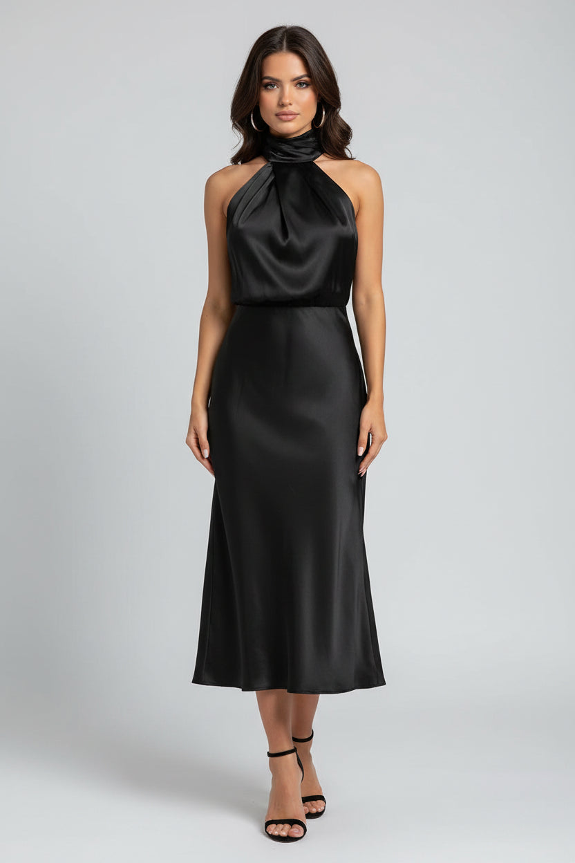 Silk Satin Sleeveless Evening Dress