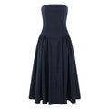 Women's Elegant Pink Wedding Guest Tube Midi Dress Lace Up Corset Waist A Line Flowy Party Dress Casual Formal Evening Gown