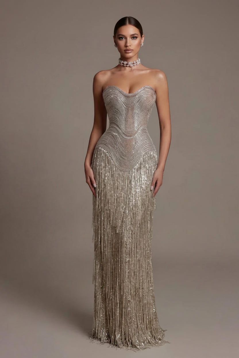 Sequin & Tassel Sweetheart Trumpet Prom Dress – Floor-Length, Custom