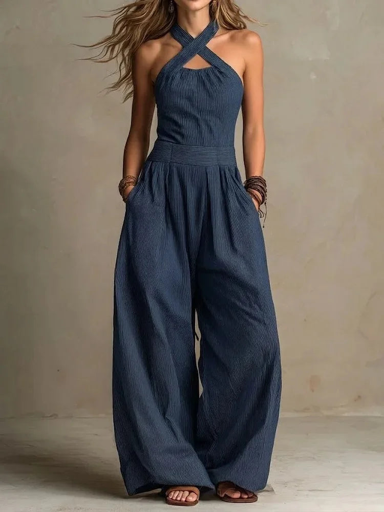 Female Jumpsuit New Sleeveless Women's Fashionable Casual Wide Leg Pants Simple Slim Fit Solid Color Slimming Jumpsuit