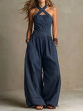 Female Jumpsuit New Sleeveless Women's Fashionable Casual Wide Leg Pants Simple Slim Fit Solid Color Slimming Jumpsuit