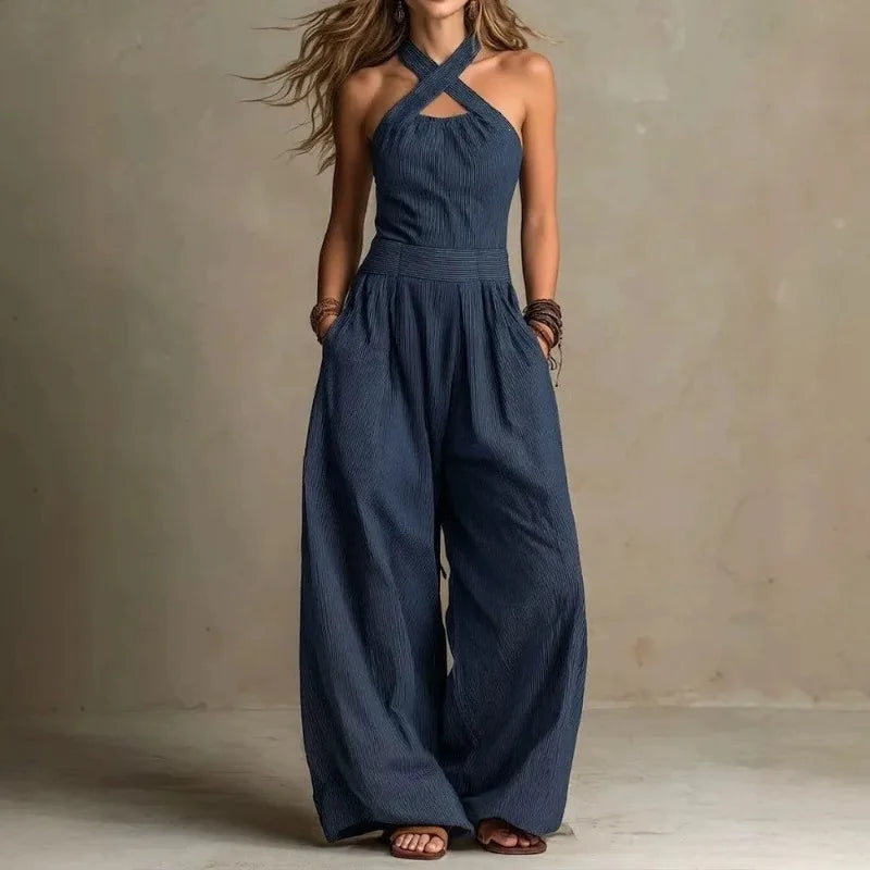 Female Jumpsuit New Sleeveless Women's Fashionable Casual Wide Leg Pants Simple Slim Fit Solid Color Slimming Jumpsuit