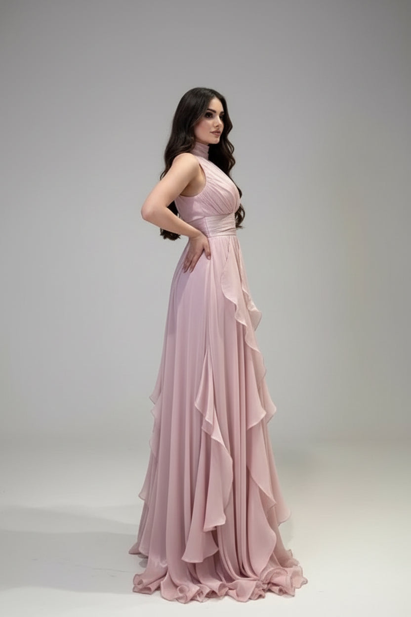 High-Waist A-Line Cake Maxi Dress